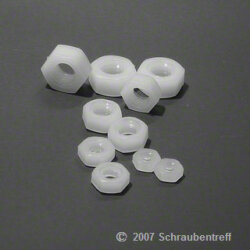 DIN 934  Sechskantmuttern,  - Kunststoff PA 6.6 Natur/Weiß, M 2,5 , (20 Stück)