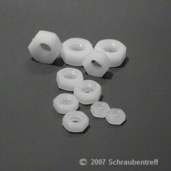 DIN 934  Sechskantmuttern,  - Kunststoff PA 6.6 Natur/Weiß, M 5 , (20 Stück)